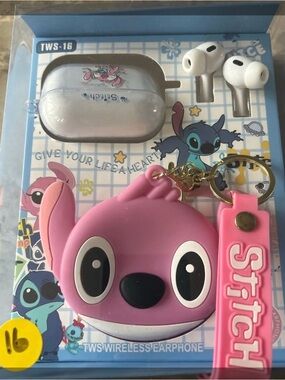 Stitch Pink TWS-16 Wireless Earbuds with Keychain Case